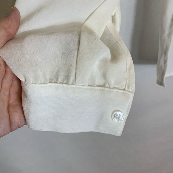 Wayf Ivory Sheer V Neck Wrap Front High Low Hem LS Blouson Blouse Size XS - Picture 6 of 13